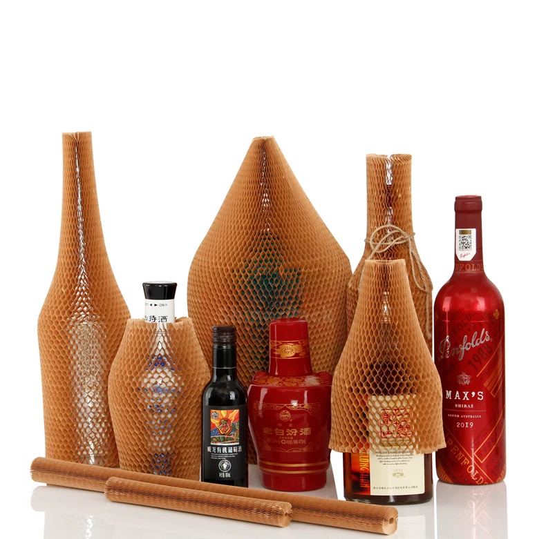 Hot Selling Wine Bottle Protector Cushioning Honeycomb Paper Sleeve Packaging