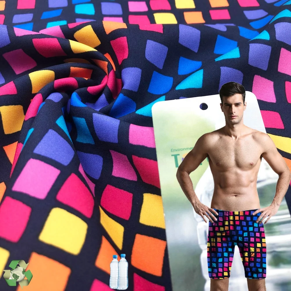 Swimsuit Nylon Spandex Recycled Polyester Clothing 4 Way Stretch Fabric for Swim  Trunks