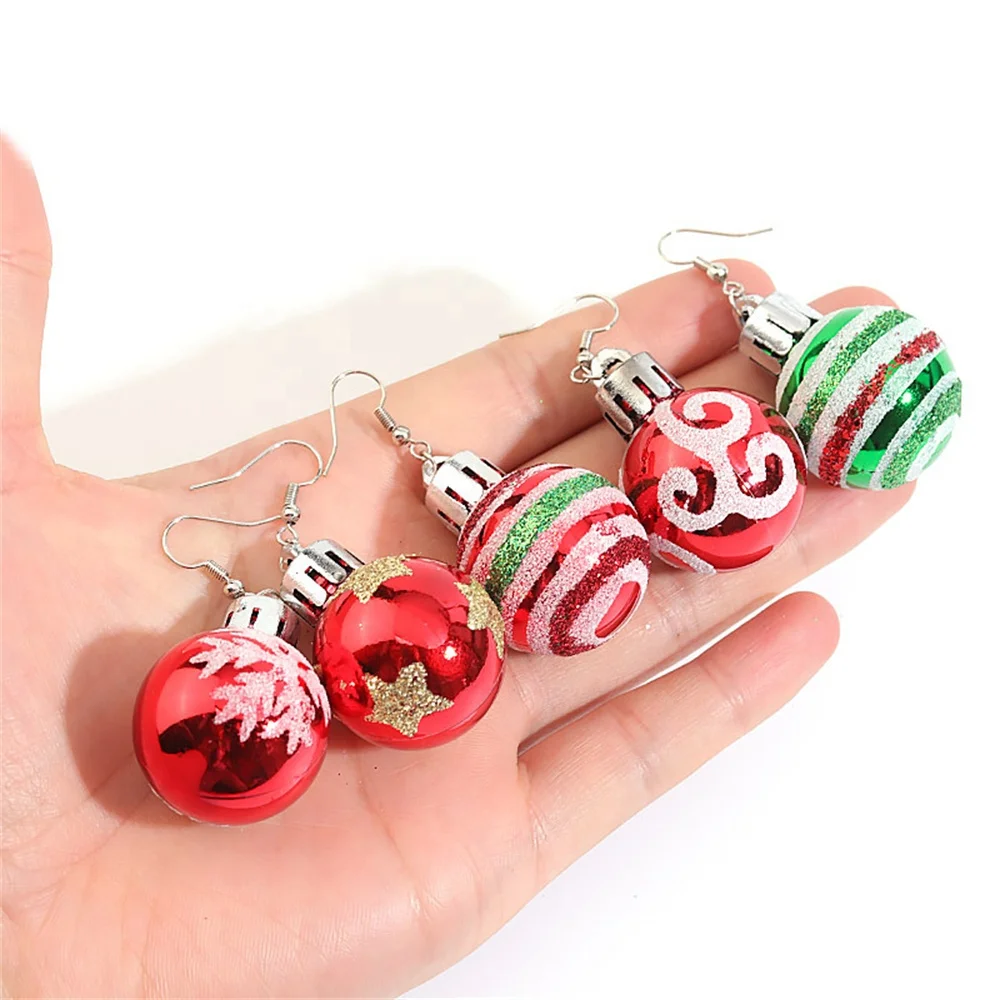 DIY Wholesale Jewelri Earrings Fashion Christmas Plastic Ball Earrings Christmas Presents Alloy Color Earrings Fashion Jewelry
