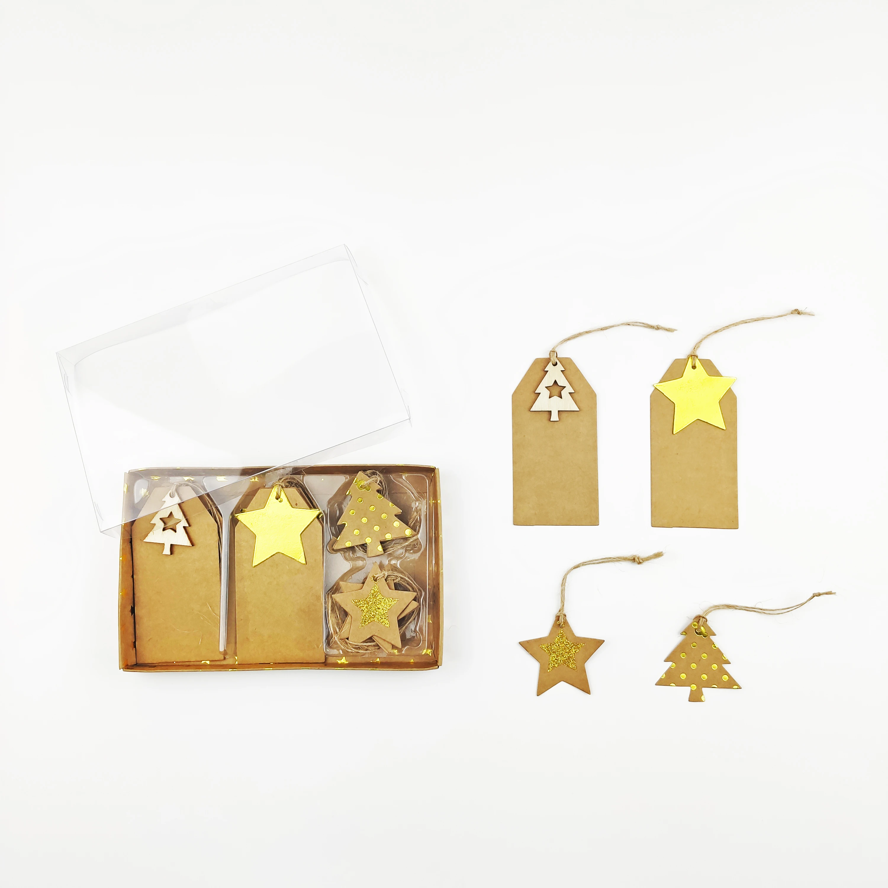 
Christmas Design Hang Tag Set, Decoration Gold Color Powder Print Kraft Paper Hang 