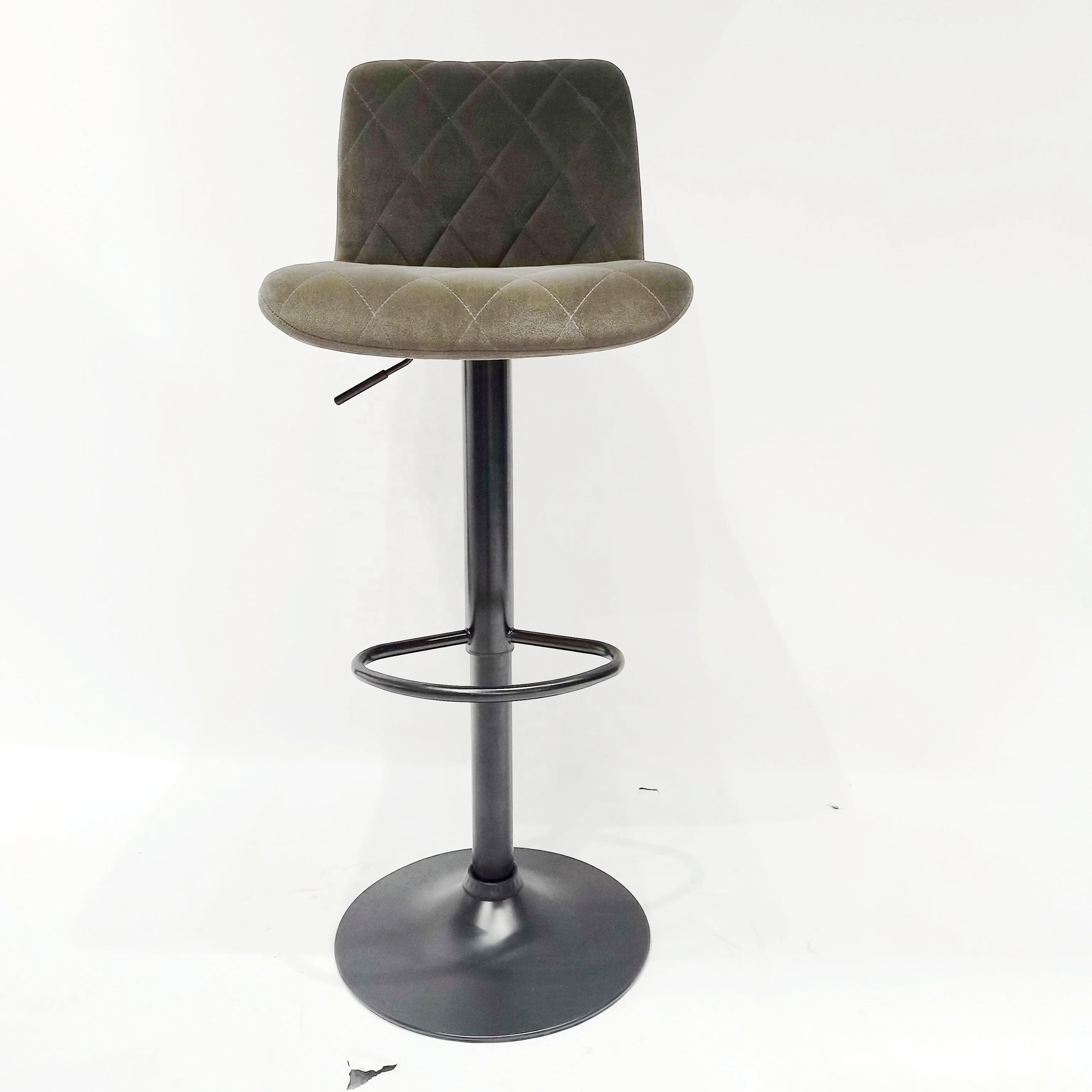 Adjustable height swivel metal frame velvet fabric bar stools chairs for kitchen