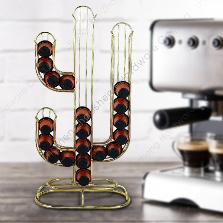 Kitchen Countertop Metal Gold Coffee Capsule Display Stand Supports Storage Rack Organizer Nespresso Coffee Pod Capsule Holder