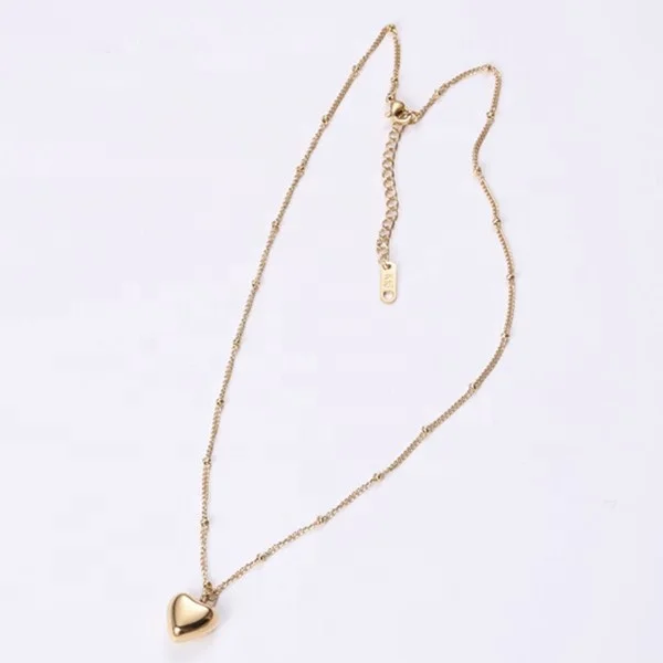 Hot Selling Women Ball Snake Chain 18k Gold Plated Heart Pendant Necklace Minimalist jewelry