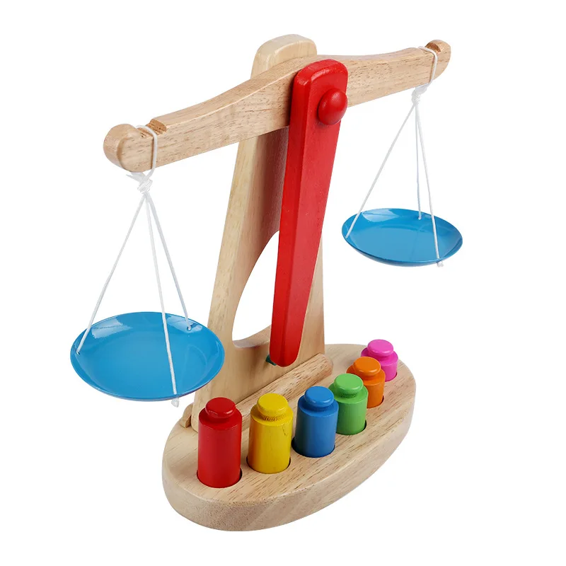 2020 New Montessori Educational Toy Small Wooden New Balance Scale Toy With 6 Weights For Kids baby Birthday Gifts