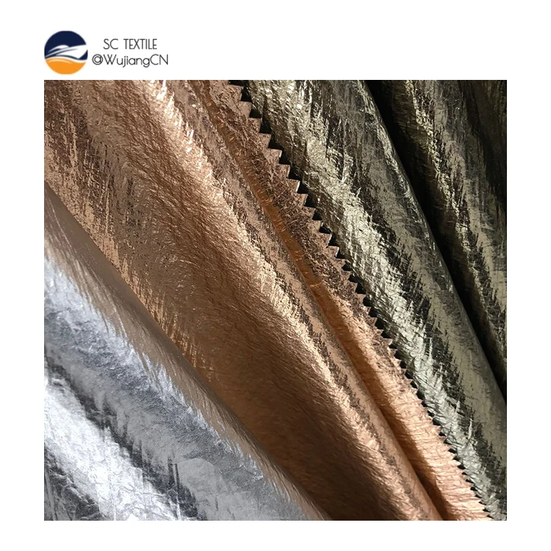 Hot-selling 380T wrinkled foil print PU coated fabric metallic-color 35gsm 100% nylon fabric for garment