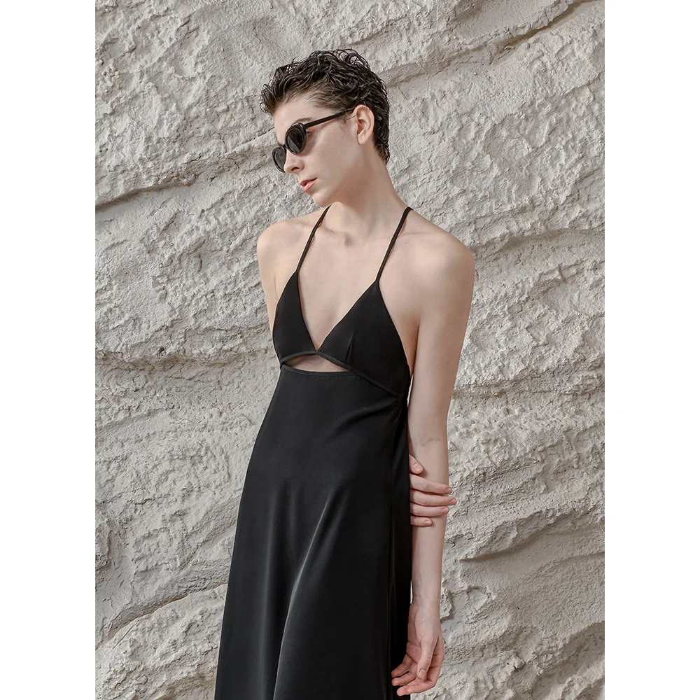 Wholesale clothes 2022 latest designs fashionable summer ladies sexy deep v neck hollow out waist a-line maxi casual dress