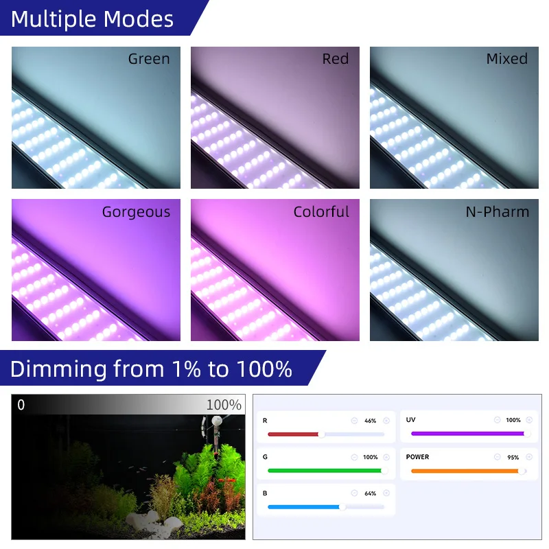 Best seller WEEK Phoenix D full spectrum led aquarium light dimmable 85w 90cm RGB led aquarium lighting