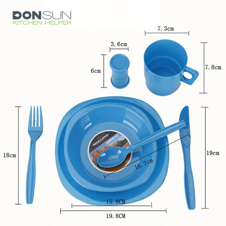 25 Pieces plastic Tableware Set camping cutlery set include Plates, Bowls, Mugs and Utensils