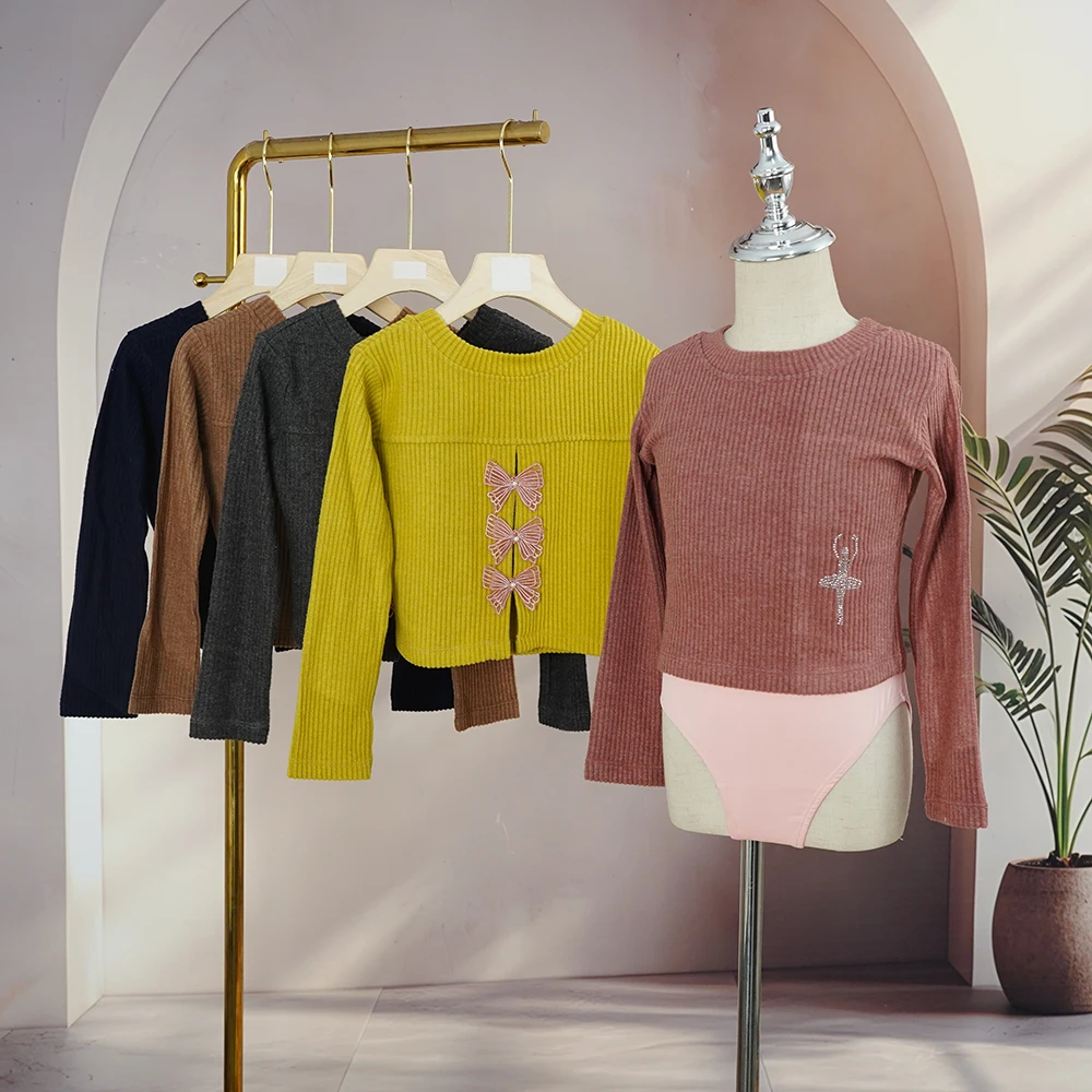 2024 new arrivals hot sales cute diamond patterns dance ballet sweater with bowknot