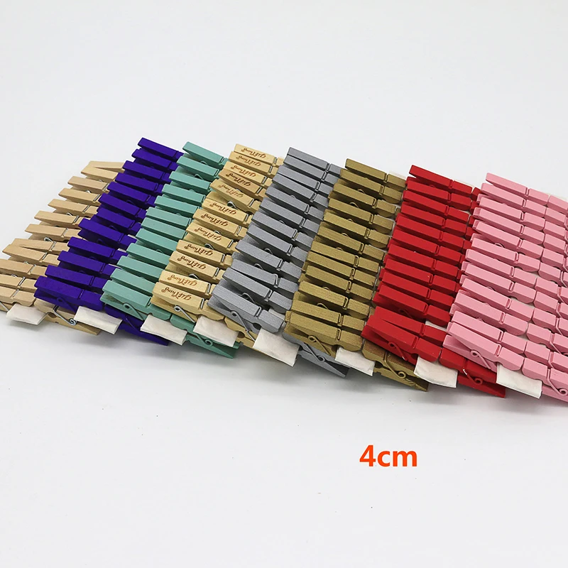 
Mini Natural Wooden Clothespins Photo Paper Peg Pin Craft Clips with Natural Twine (10 Colors) 