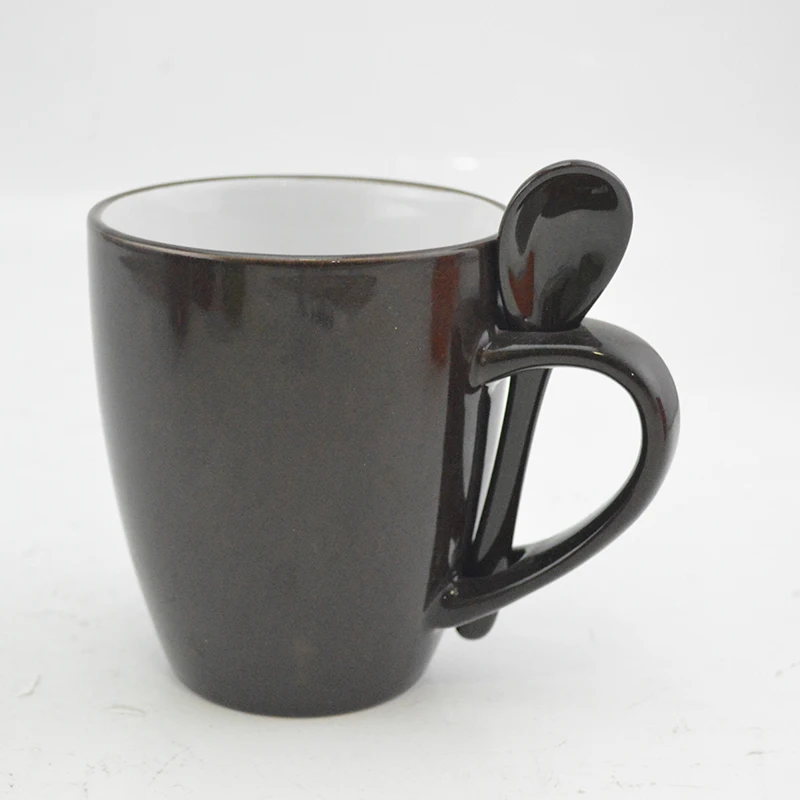 Custom ceramic coffee glaze two-tone solid color glazed stoneware mug with spoon