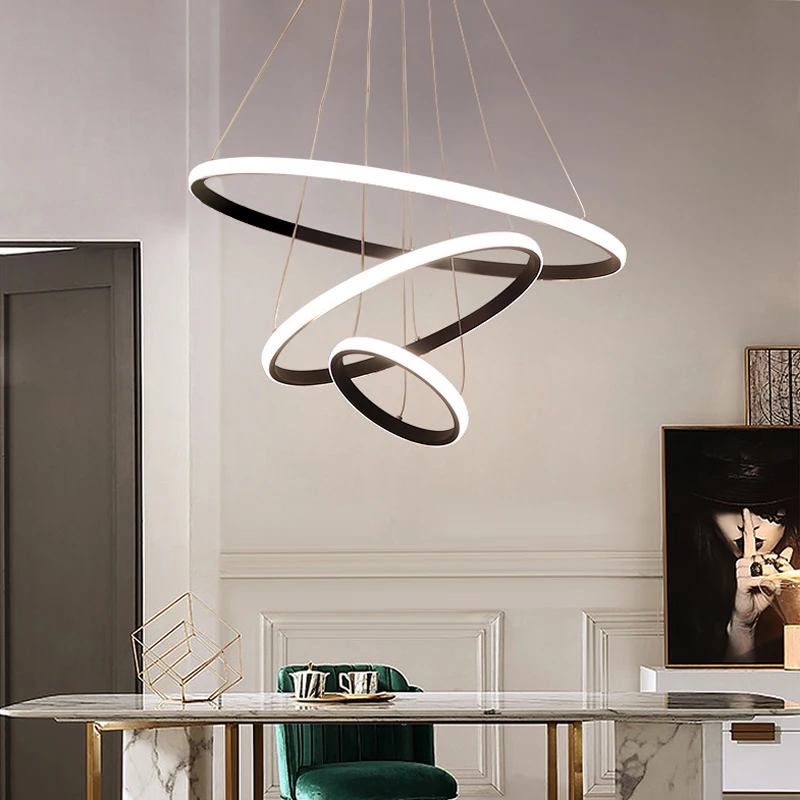 Luxury Interior Multi-Layers Wide Side Metal Rings Ceiling Pendant Circle Chandelier for Villa Home Bar Hotel