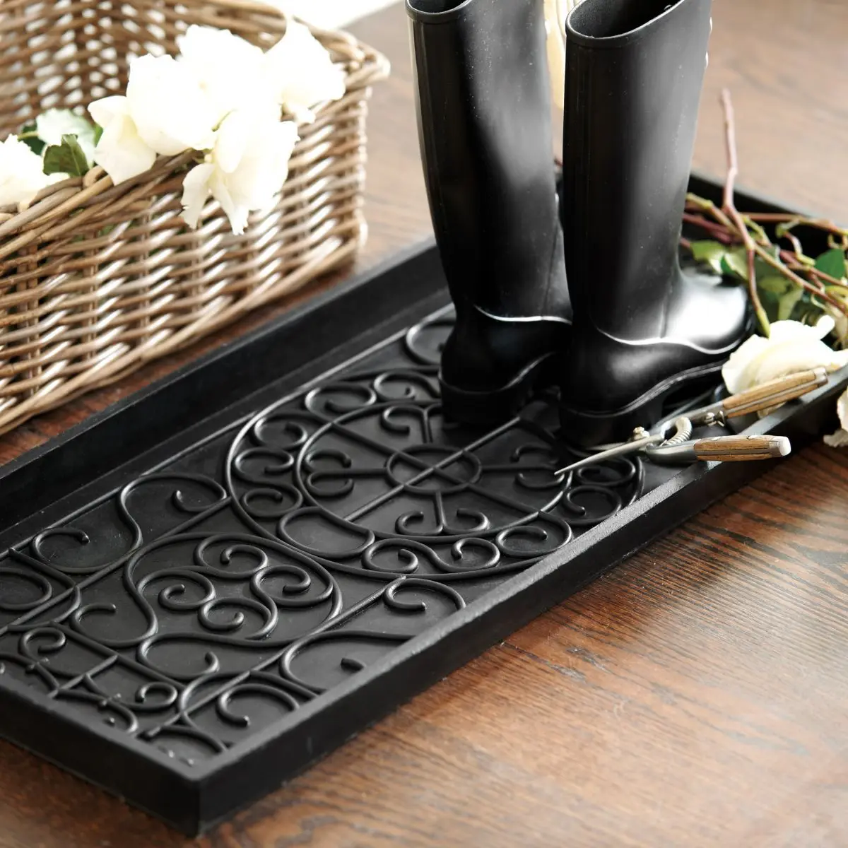 Recycled Rubber Boot Shoe Tray with Coir Insert