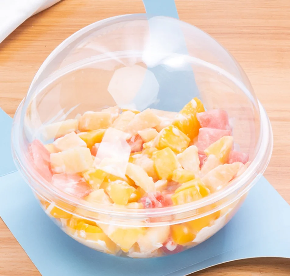 Mini Cute Dessert 400ml 500ml 700ml PET Mousse Ball Box Shaped Plastic Packaging Creative Transparent Round Cake Box