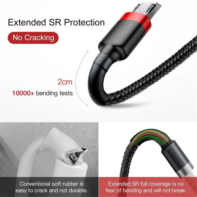 Поддержка baseus tech 2.4A Быстрый двухсторонний Плетеный Micro Usb зарядный кабель для