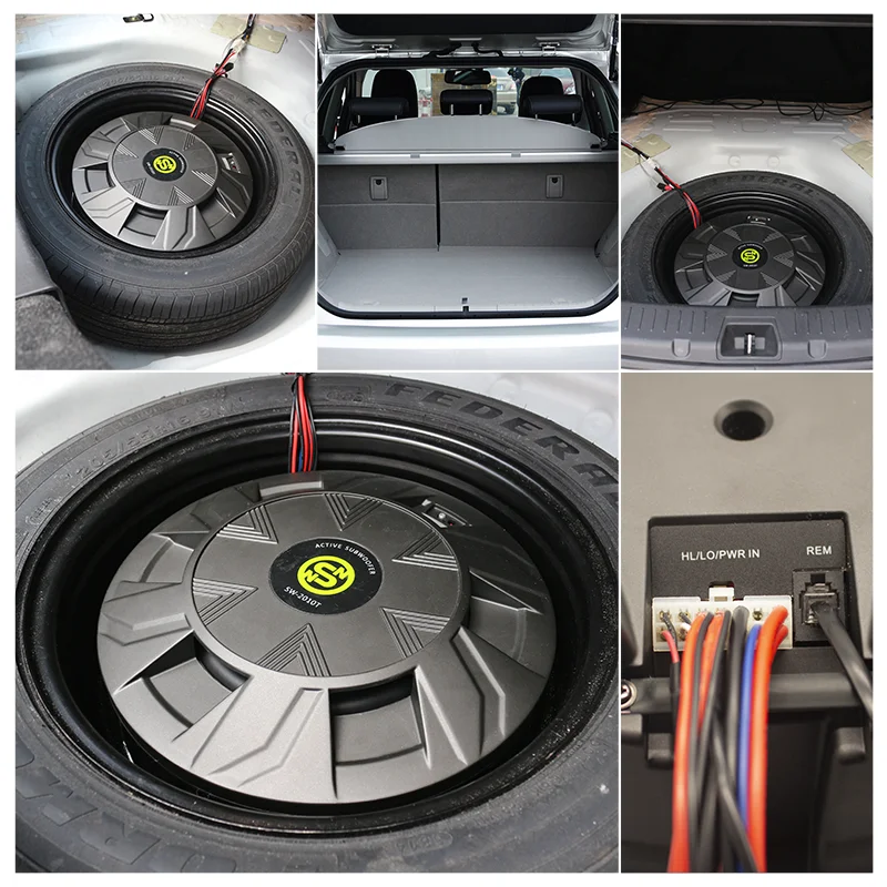 Sennuopu Car Spare Tire Active Subwoofer 10 inch Car Subwoofer with Amplifier