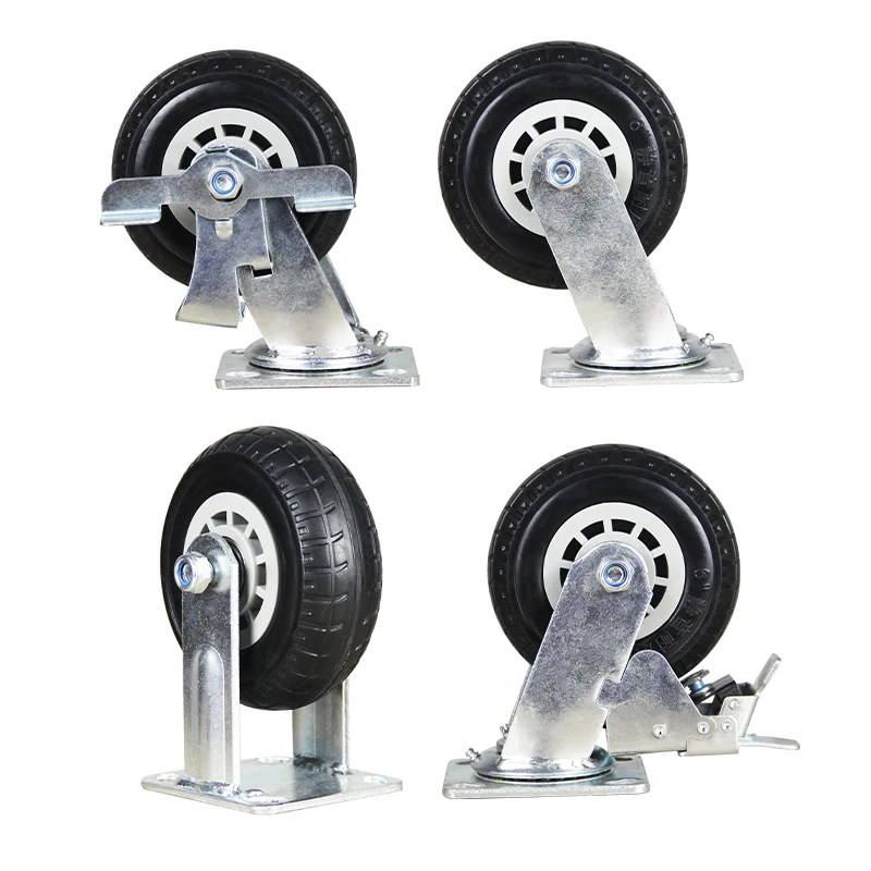 Galvanized Bracket Black Aluminum Core Rubber Wheel caster Workbench Swivel Caster Trailer Wheel