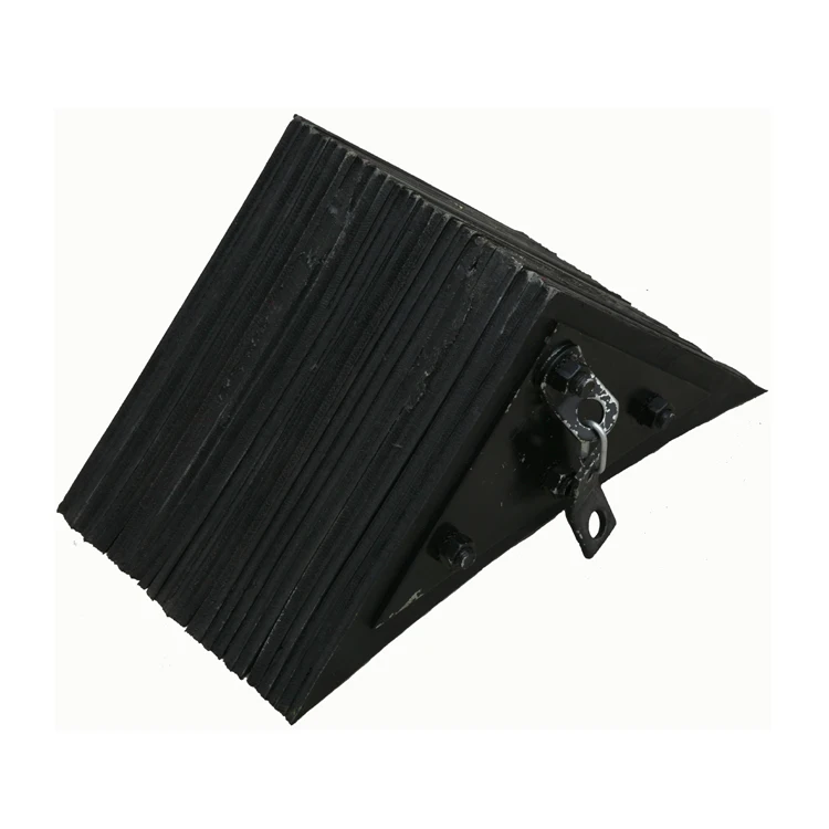 Durable Black Laminated Wheel Chock with  Attached Chain and Mounting Rubber Wheel Chock