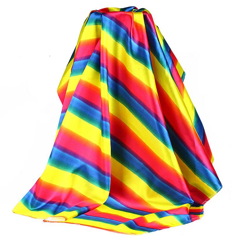 Cheap printing rainbows polyester satin fabric for colorful dress