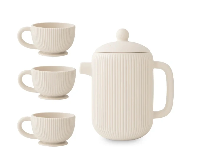 2024 силиконовый чайный игровой набор без BPA чайник со съемной крышкой и три соответствующих чайных чашки