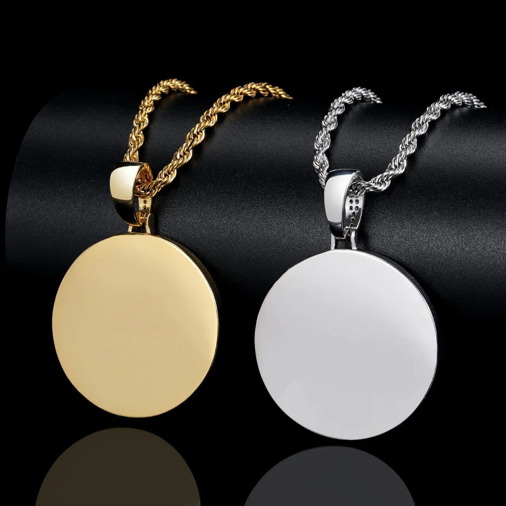 New arrival high quality mens hip hop iced out cz stone diamond cubic zirconia singer rapper custom 45mm big round photo pendant