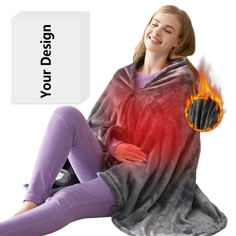 Beautyrest Sherpa Fleece Electric Wrap Poncho Portable Heated Throw Blanket with Auto Shut Off Flannel Wearable Shawl for Gifts