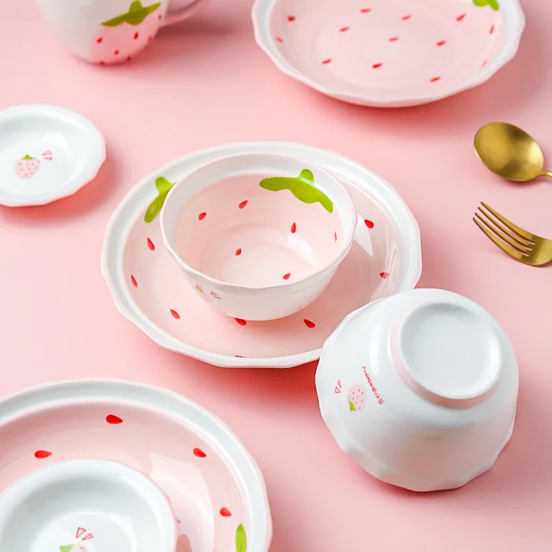 Pink plates ceramic strawberry shaped breakfast set dinnerware tableware porcelain dinner plate