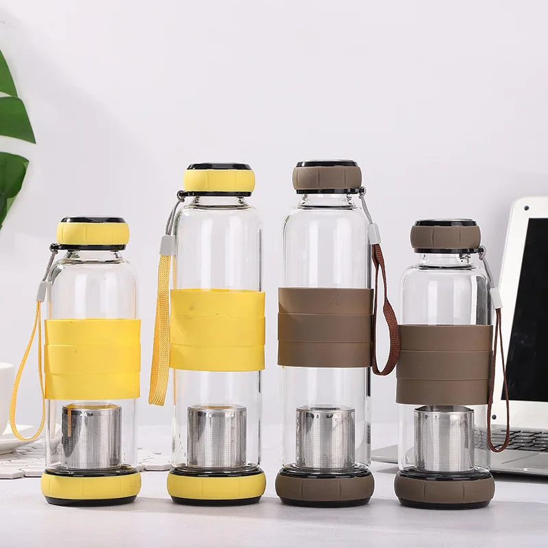 Youngshen Custom Design BPA Free Wholesale Borosilicate Tea Infuser Eco Sports Portable Glass Drinking Water Bottle With Filter