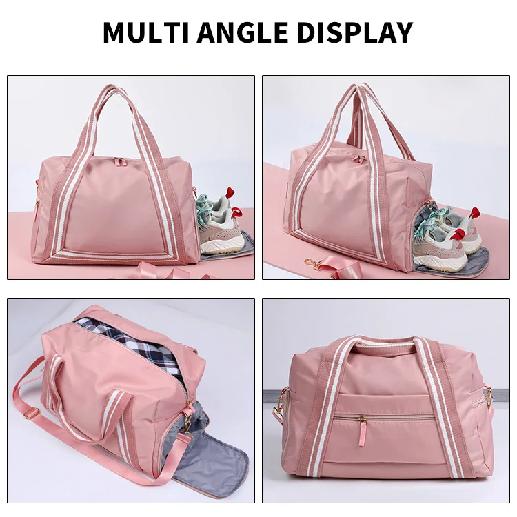Swimming carry on gym sport bag fashion  weekender waterproof luggage women pink duffle travel bags with shoe pouch