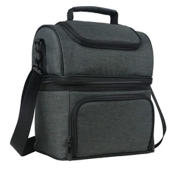 polyester leakproof insulated tote lunch cooler box dual compartment cooling thermal bags for food