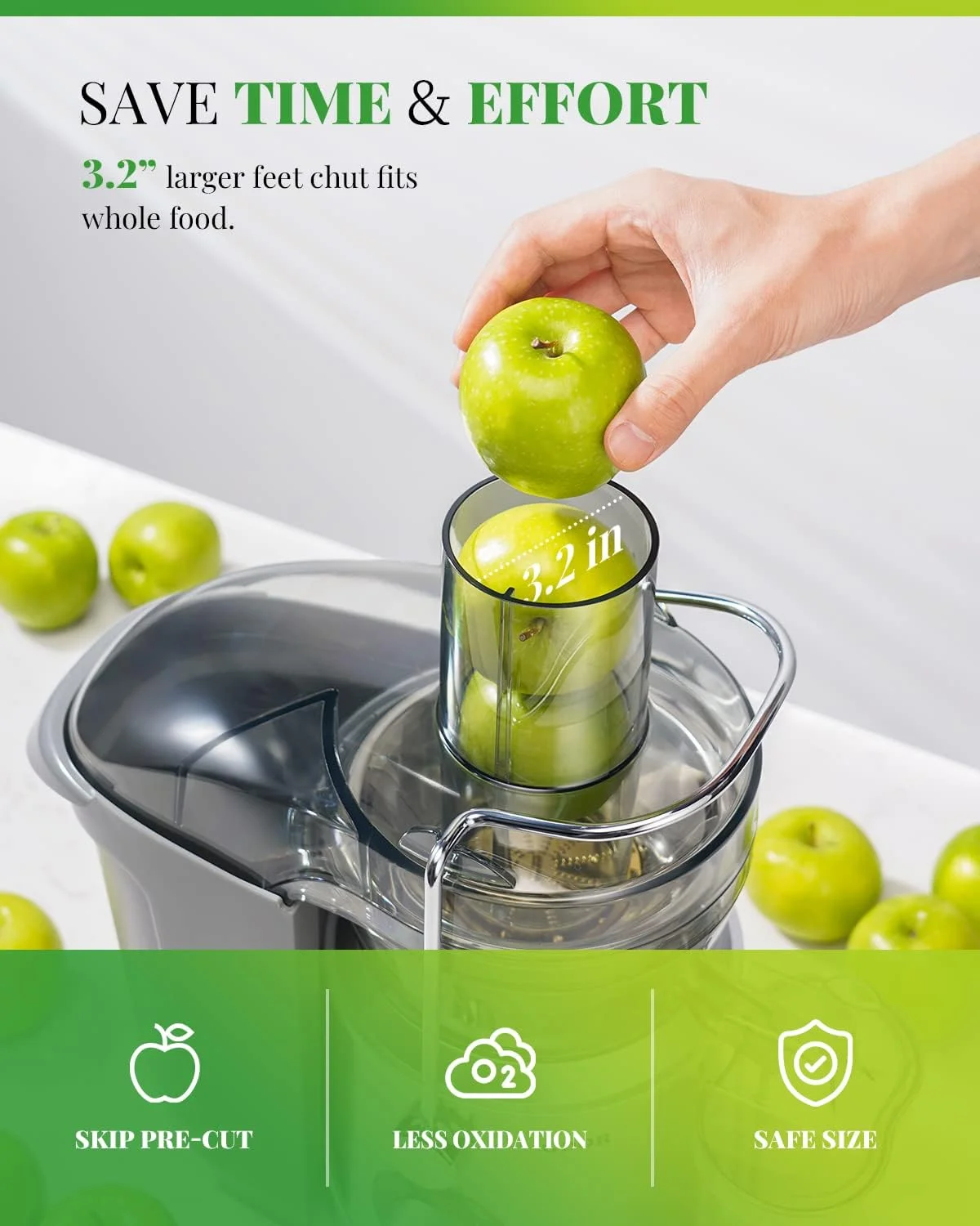 1300W High Juice Yield Silver Stainless Steel Power Juicer Safe Whole Veggie & Fruit Juice Extractor Maker Squeezer Machine
