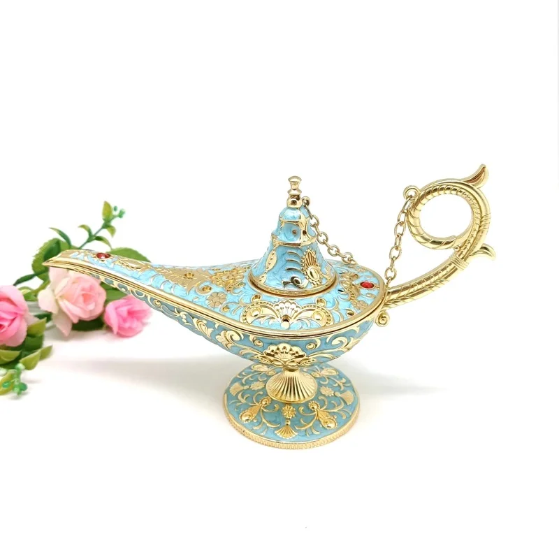 SHINNYGIFTS Wholesales New Style Metal Enamel Colored Hand Painted Wishing Aladdin Lamp Home Decorative Gift