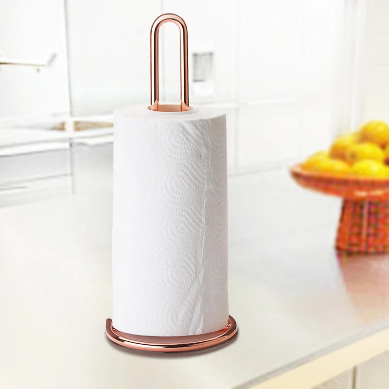 Stainless Steel Vertical Tissue Holder Kitchen Metal Wrought Iron Table Paper Towel Seat for Plastic Wrap Rolls