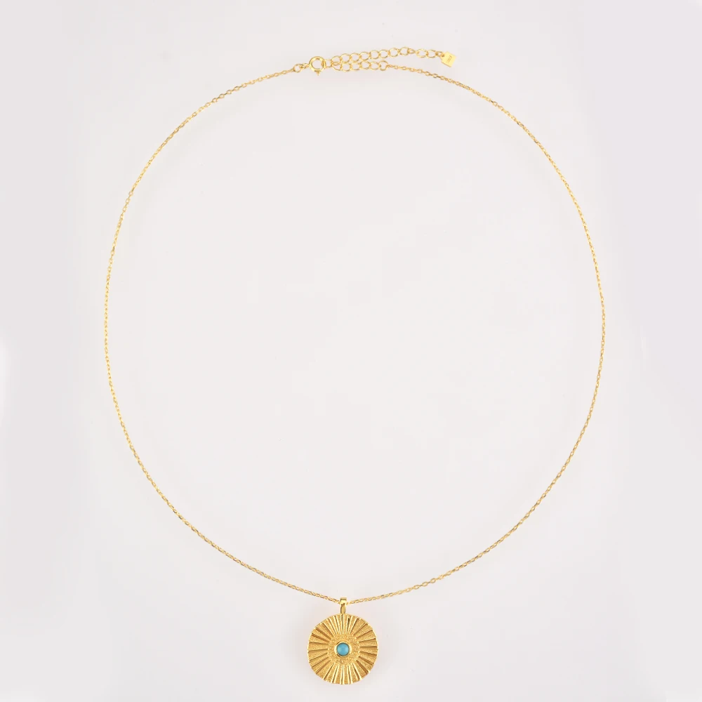 FUAMAY Fashion Jewelry Necklaces for Women Gemstone Blue Turquoise Diamond Coin Pendant Necklaces