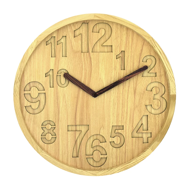 Laser engraved numbers hollow wooden wall clocks