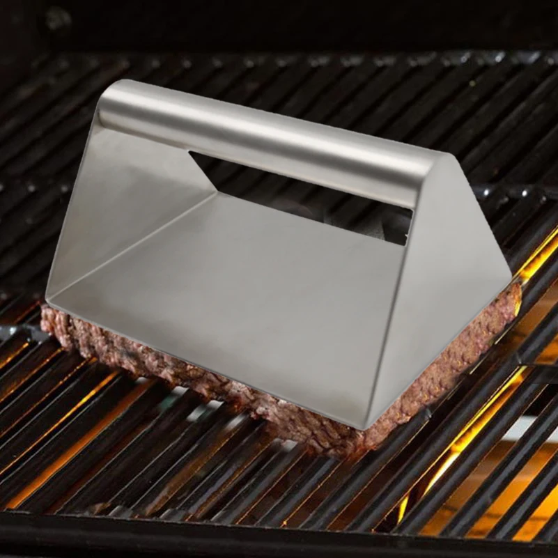 High quality BBQ kitchen grill tools stainless steel rectangle flat meat press