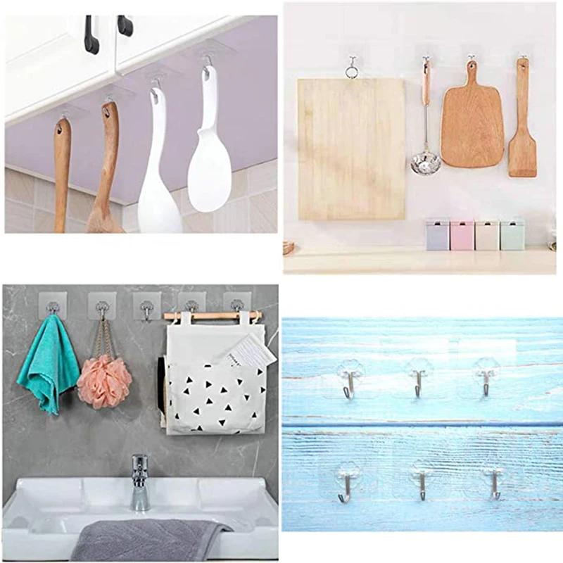 Wall Hooks Transparent Seamless Hooks Waterproof and Oilproof Heavy Duty Self Adhesive Hooks for Kitchens Bathroom Bedroom