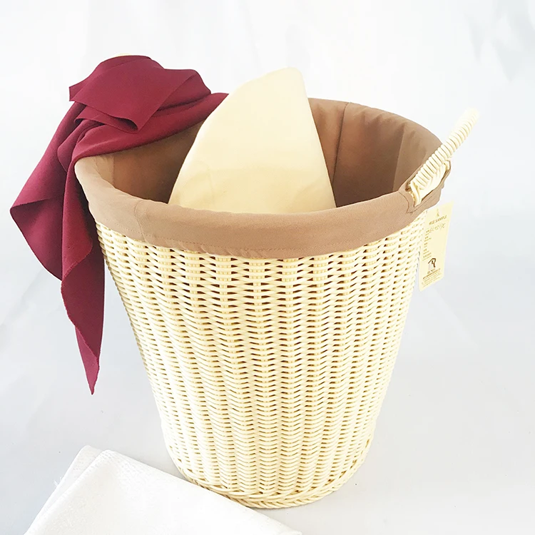 Renel Custom Plastic PE Rattan Woven Plastic Storage Basket With Liner For Hotel Bathroom