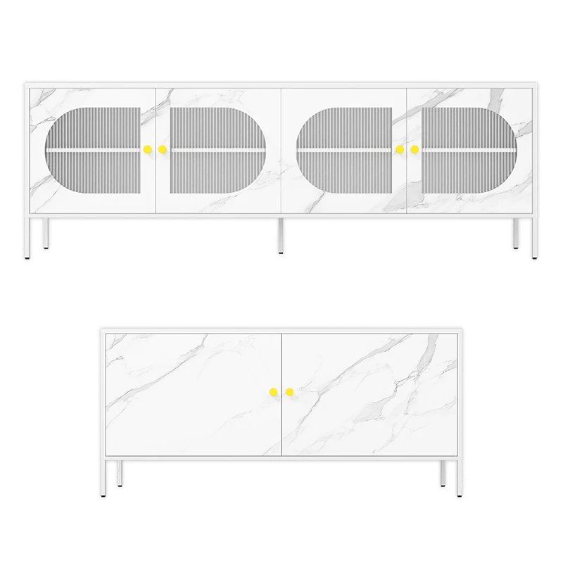 Steel TV Stand Living Room TV Cabinet Printed Metal Cupboard Sideboard Cabinet with Adjustable Shelf and 4 Door