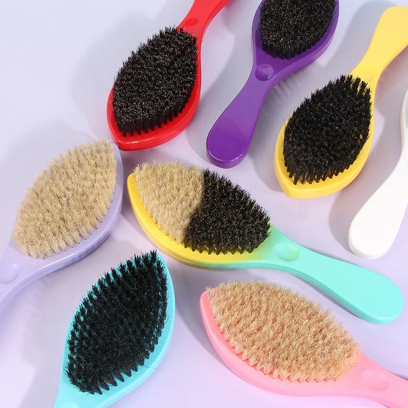 2022 New Design Plastic Handle Boar Bristle Beard Brush Medium Hard Texture Curve Waves 360 Wave Brush