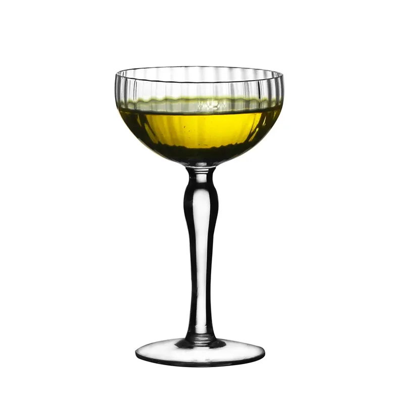 Hot style mouth blown clear 220ml lead free ribbed cocktail glasses 7.5oz creative cocktail glass with OEM logo