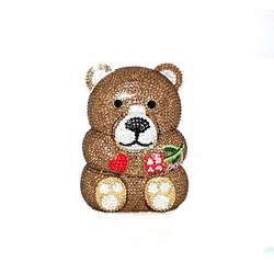 High Quality Expensive Ladies Party Crystal Bear Clutch Bags Shining Evening Bags Women Bling Animal Purses Rhinestone