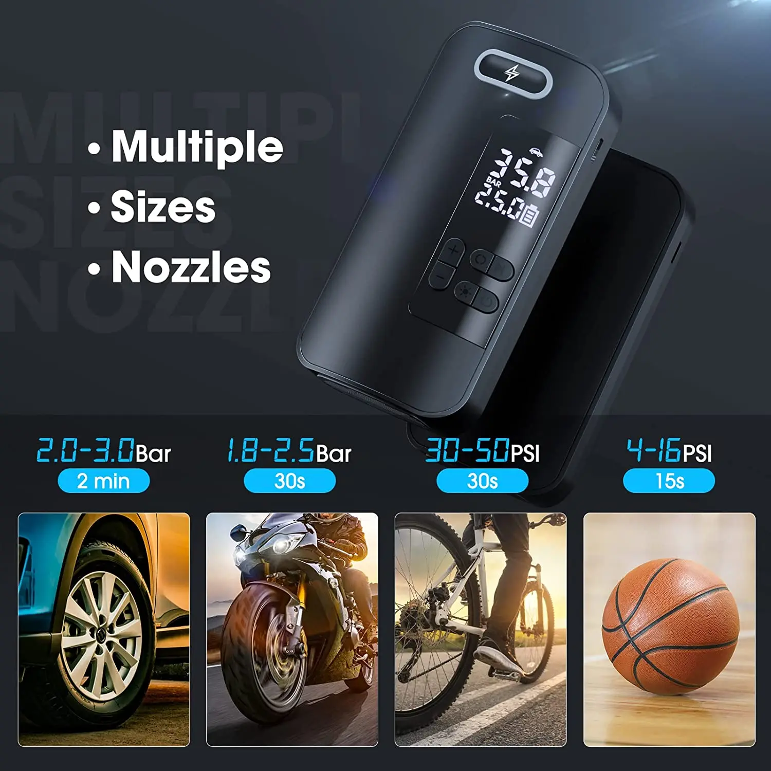 Portable mini design 7.4V car wheel air pump digital car car tire inflator