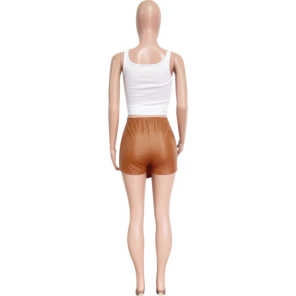 2022 PU Leather Shorts 2 in 1 Design Mini Shorts with New Brown Skirt Shorts Women