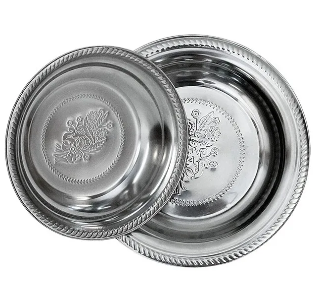 Cherry blossom plate of stainless steel plate Stainless steel Thai faceplate embossing Thai restoring ancient ways round tray ho