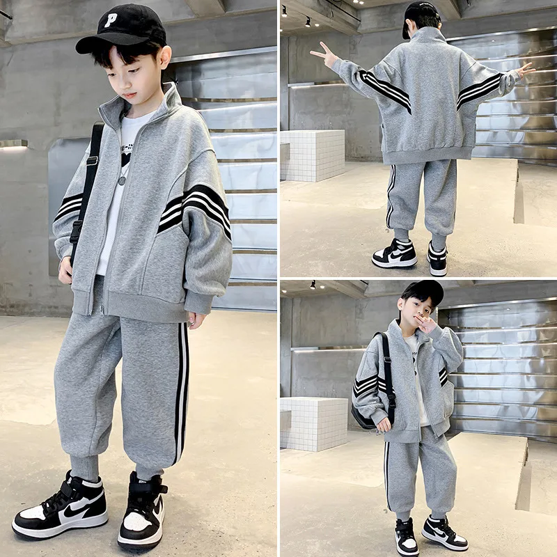 2023 Spring Autumn Teenagers Boys Outfits Clothing Sets Long Sleeve Zipper Stripe Jacket Pants 2Pcs Boutique Kids Clothes