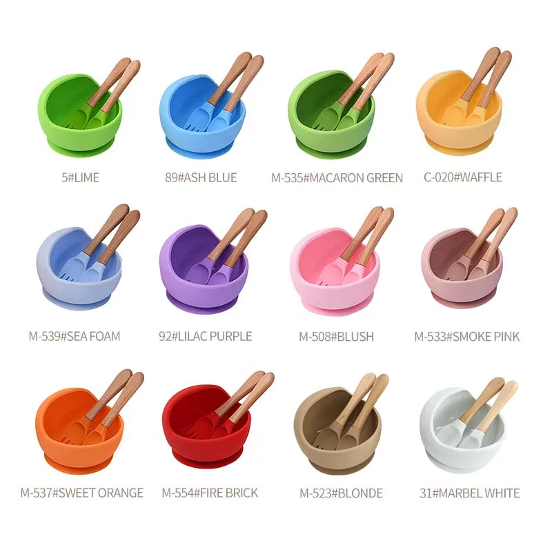 New Design Colorful Toddler Feeding Cute Shape Bpa Free Suction Silicone Baby Food Bowl Set With Fork