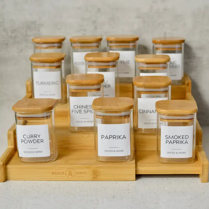 Factory Sale 2 Oz Glass Spice Jar Glass Jar For 100 Gm Spices Square Spice Glass Jars With Bamboo Airtight Lids