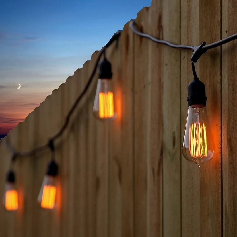 Outdoor decorative String Lights, 48ft Patio Lights with 24 Dropped Sockets, Weatherproof Vintage Edison String Lights