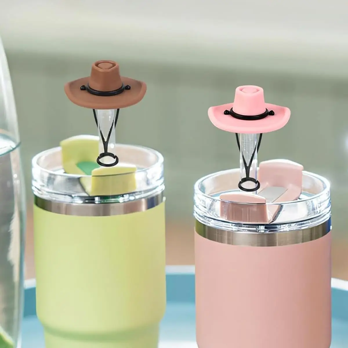 4pcs 6pcs Customize Packing 6 Color Silicone Cover Dust Proof Straw Plugs Tight 10mm stanley Cowgirl Cowboy Hat